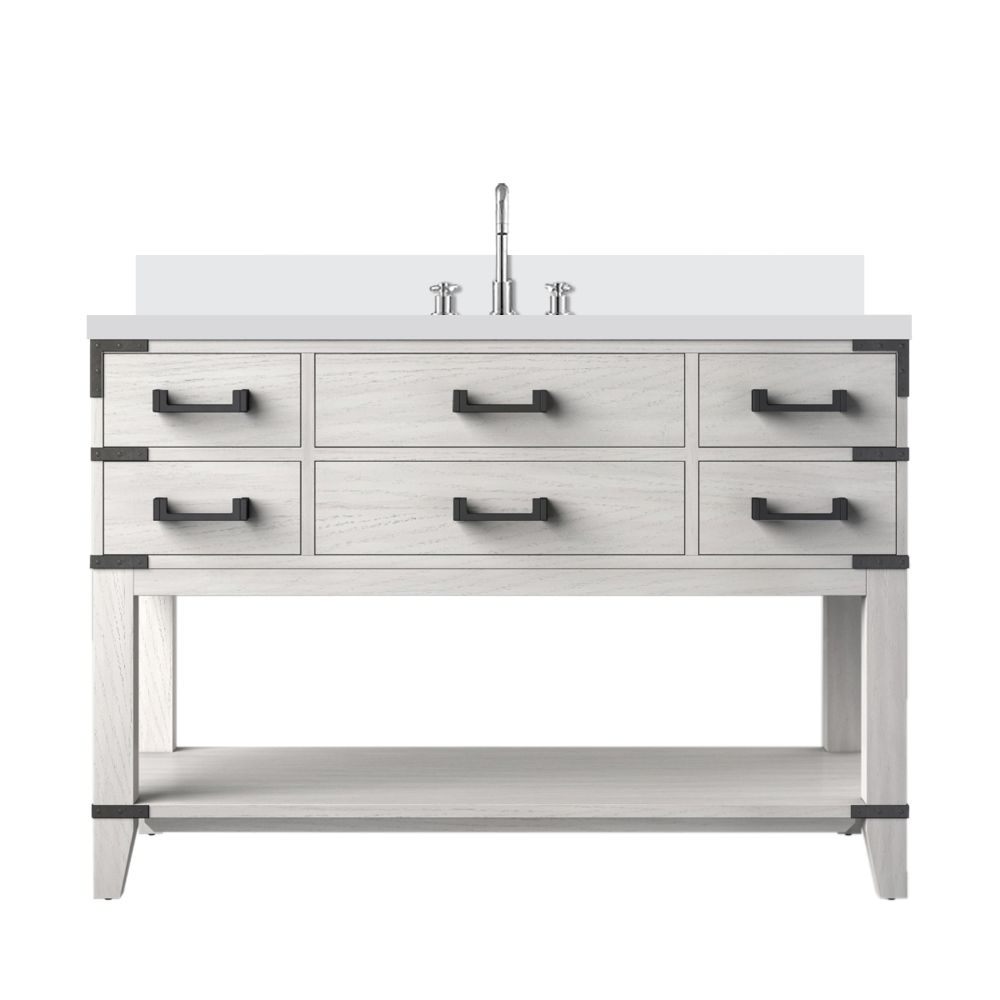 Norwalk 48 in W x 22 in. D White Oak Single Bath Vanity, White Quartz Top, and Faucet Set