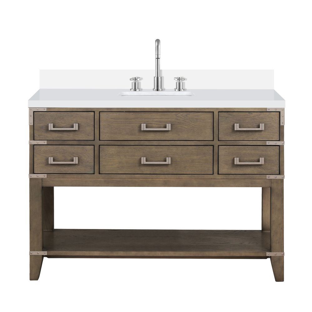 Norwalk 48 in W x 22 in. D Grey Oak Single Bath Vanity, White Quartz Top, and Faucet Set