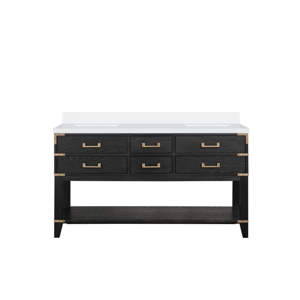 Norwalk 60 in W x 22 in. D Black Oak Double Bath Vanity and White Quartz Top