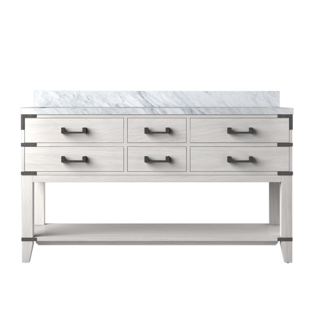 Norwalk 60 in W x 22 in. D White Oak Double Bath Vanity and Carrara Marble Top