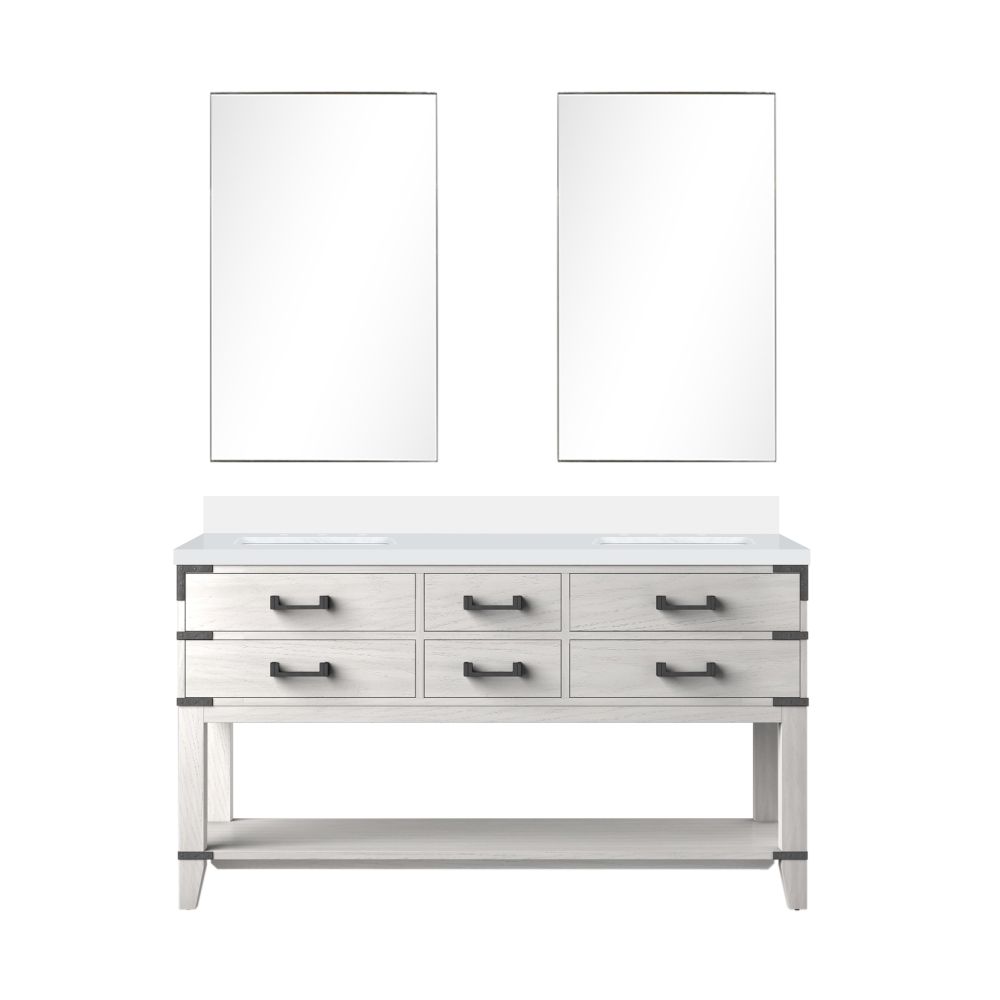 Norwalk 60 in W x 22 in. D White Oak Double Bath Vanity, Cultured Marble Top, and 28 in Mirrors
