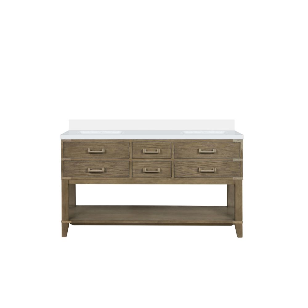 Norwalk 60 in W x 22 in. D Grey Oak Double Bath Vanity and White Quartz Top