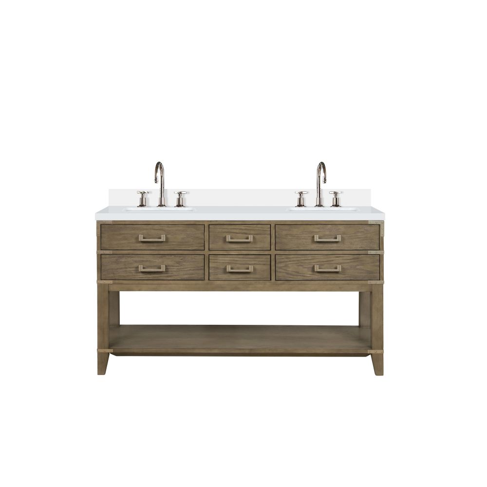 Norwalk 60 in W x 22 in. D Grey Oak Double Bath Vanity, White Quartz Top, and Faucet Set