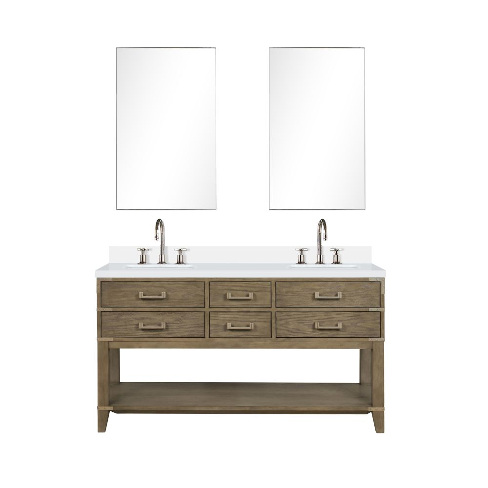 Norwalk 60 in W x 22 in. D Grey Oak Double Bath Vanity, Cultured Marble Top, Faucet Set, and 28 in Mirrors