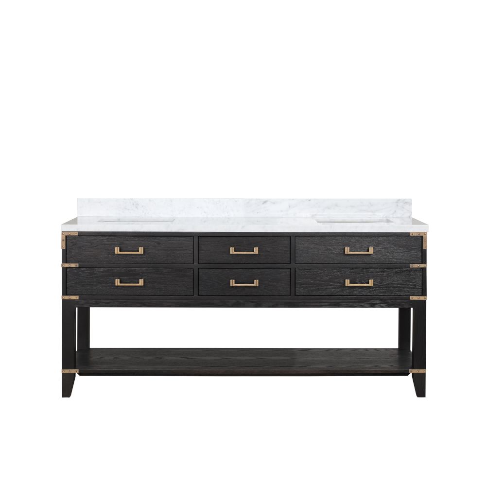 Norwalk 72 in W x 22 in. D Black Oak Double Bath Vanity and Carrara Marble Top