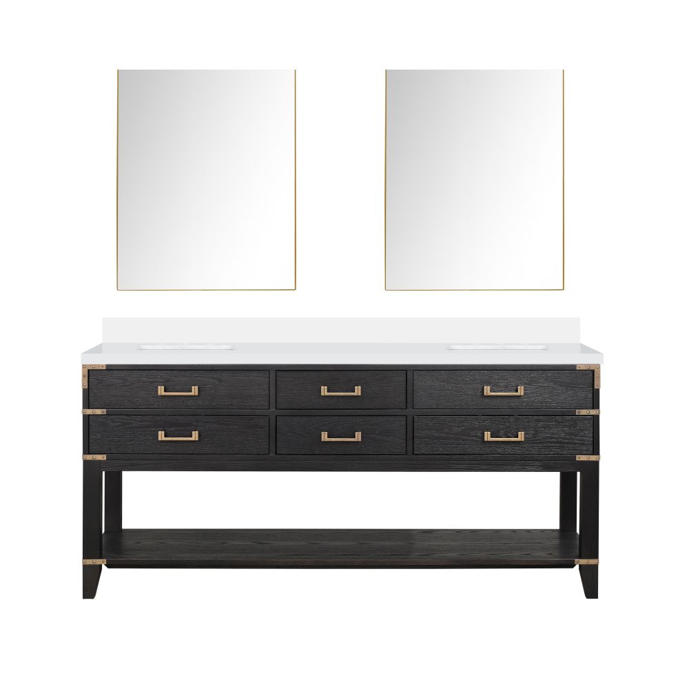 Norwalk 72 in W x 22 in. D Black Oak Double Bath Vanity, Cultured Marble Top, and 34 in Mirrors