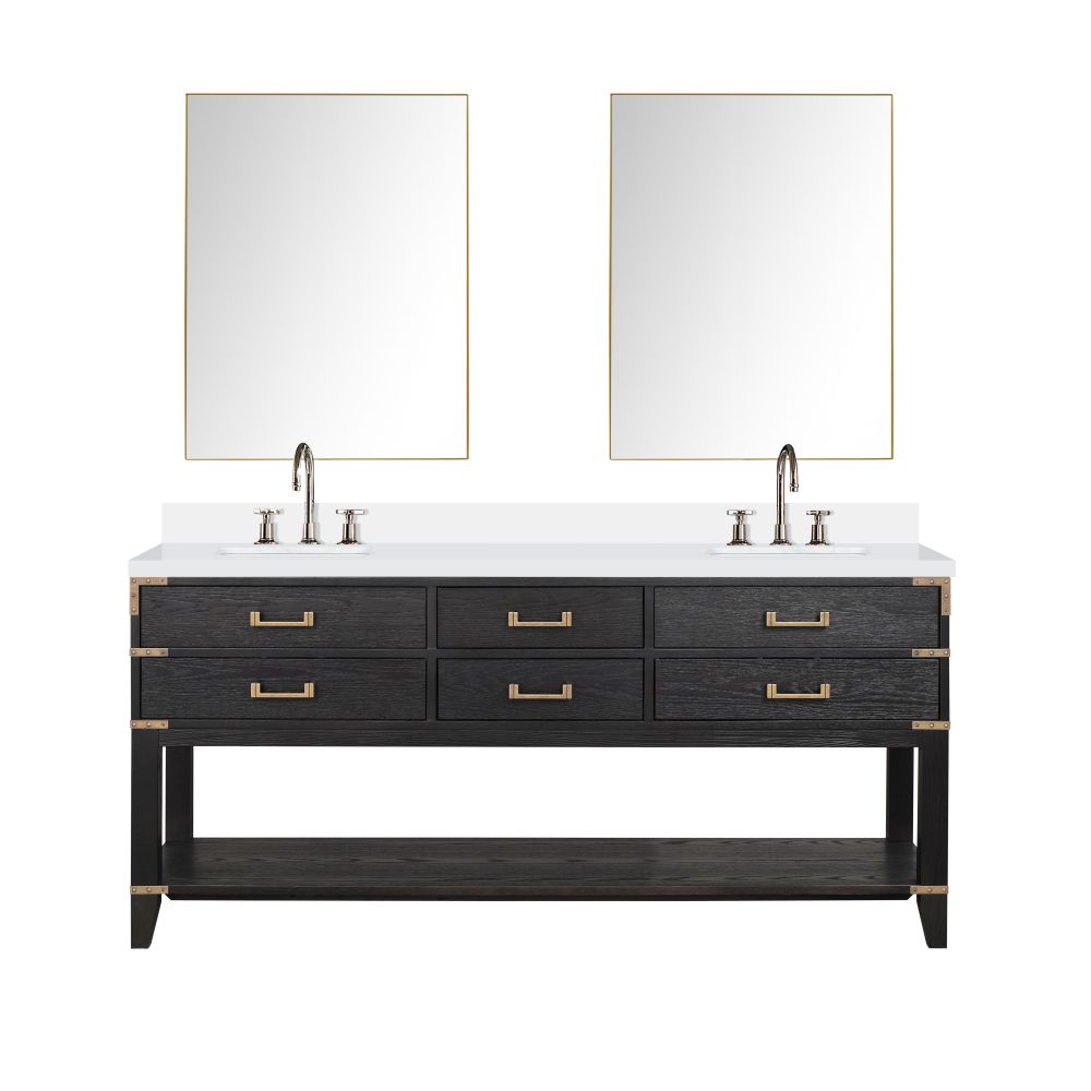 Norwalk 72 in W x 22 in. D Black Oak Double Bath Vanity, Cultured Marble Top, Faucet Set, and 34 in Mirrors