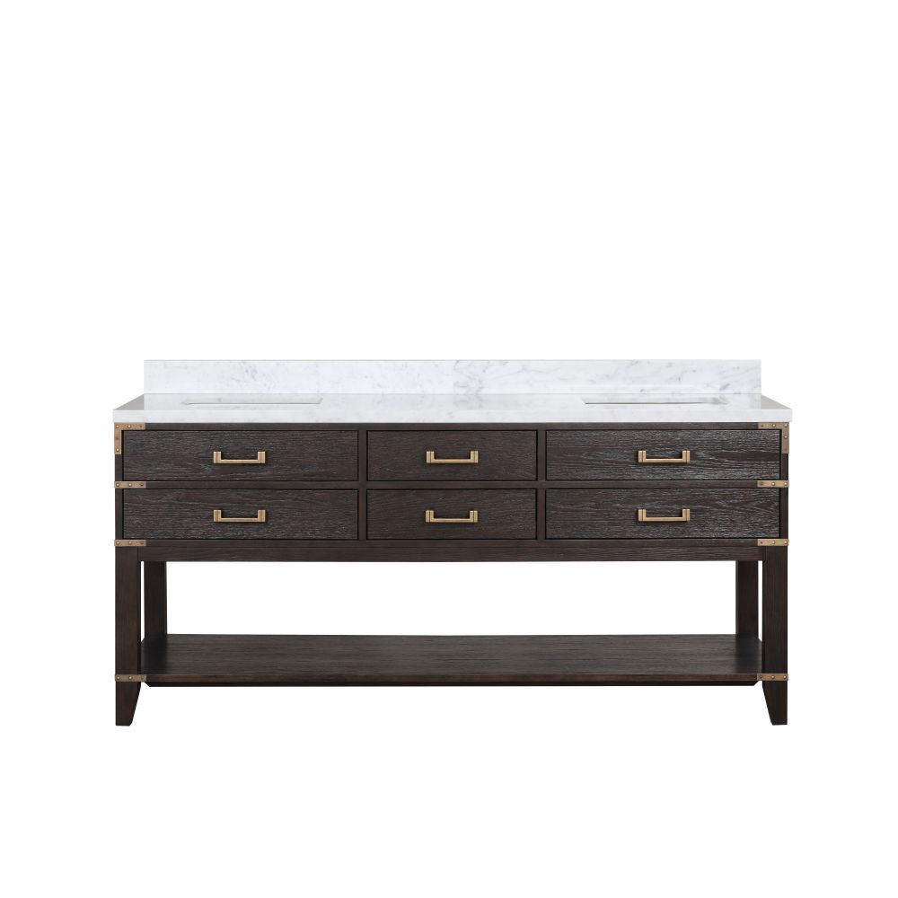 Norwalk 72 in W x 22 in. D Brown Oak Double Bath Vanity and Carrara Marble Top