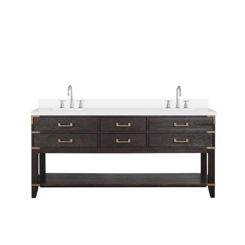 Norwalk 72 in W x 22 in. D Brown Oak Double Bath Vanity, White Quartz Top, and Faucet Set