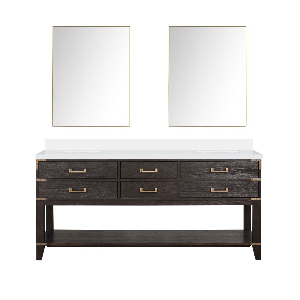 Norwalk 72 in W x 22 in. D Brown Oak Double Bath Vanity, Cultured Marble Top, and 34 in Mirrors