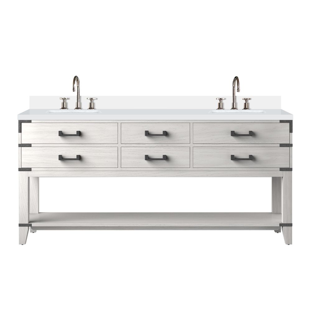 Norwalk 72 in W x 22 in. D White Oak Double Bath Vanity, White Quartz Top, and Faucet Set