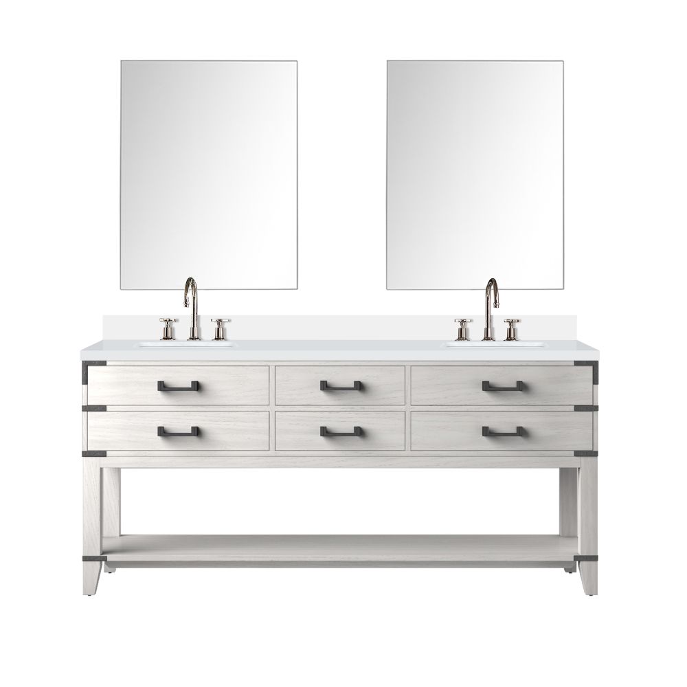 Norwalk 72 in W x 22 in. D White Oak Double Bath Vanity, White Quartz Top, Faucet Set, and 34 in Mirrors
