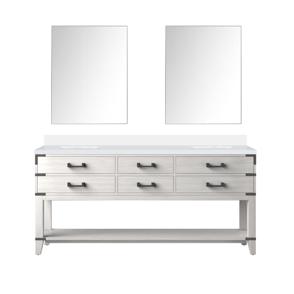 Norwalk 72 in W x 22 in. D White Oak Double Bath Vanity, Cultured Marble Top, and 34 in Mirrors