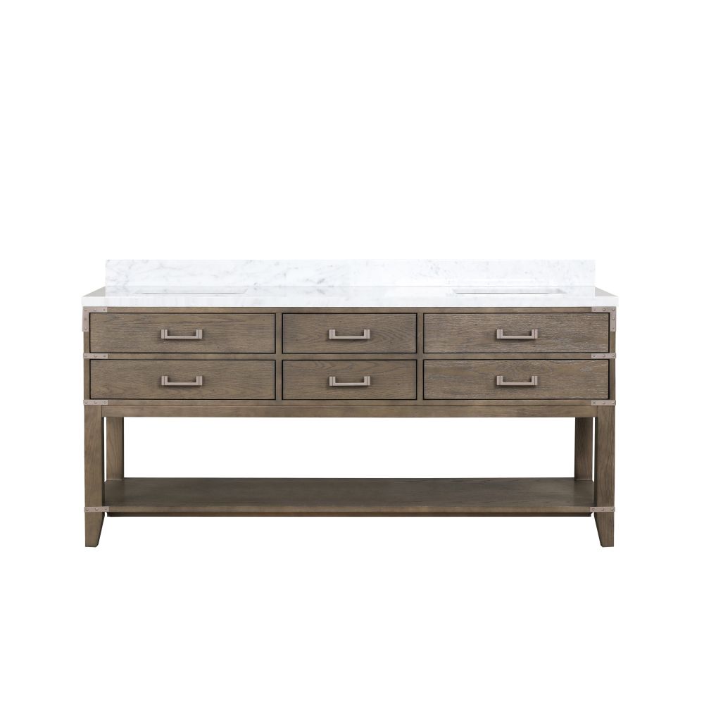 Norwalk 72 in W x 22 in. D Grey Oak Double Bath Vanity and Carrara Marble Top