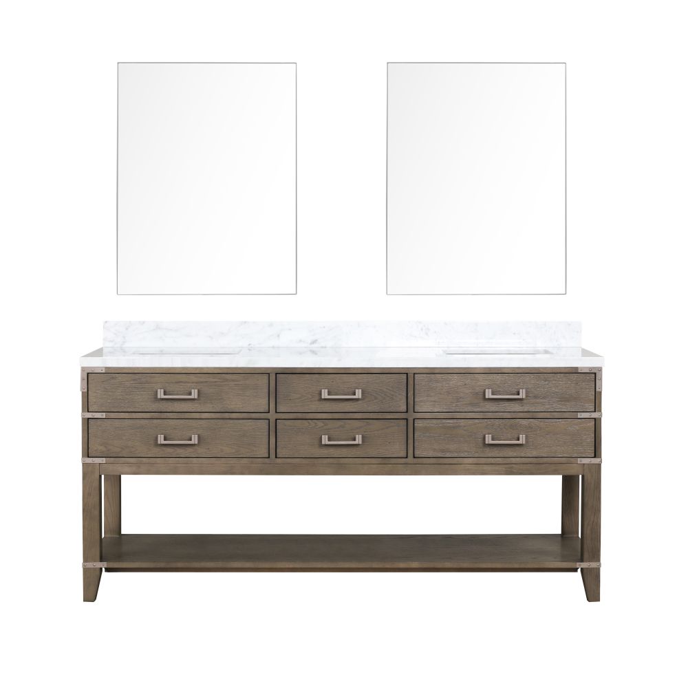 Norwalk 72 in W x 22 in. D Grey Oak Double Bath Vanity, Carrara Marble Top, and 34 in Mirrors