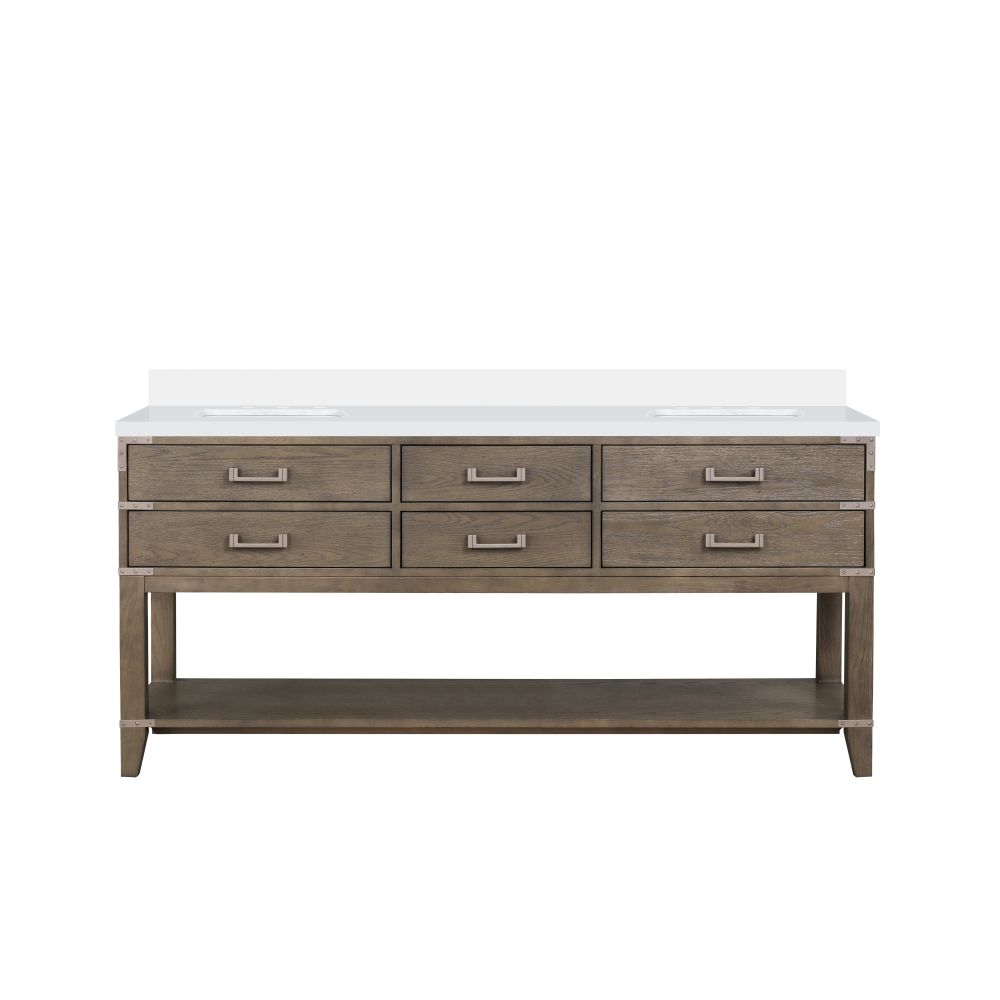 Norwalk 72 in W x 22 in. D Grey Oak Double Bath Vanity and White Quartz Top