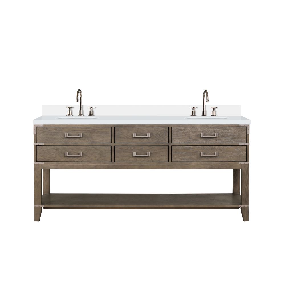 Norwalk 72 in W x 22 in. D Grey Oak Double Bath Vanity, White Quartz Top, and Faucet Set