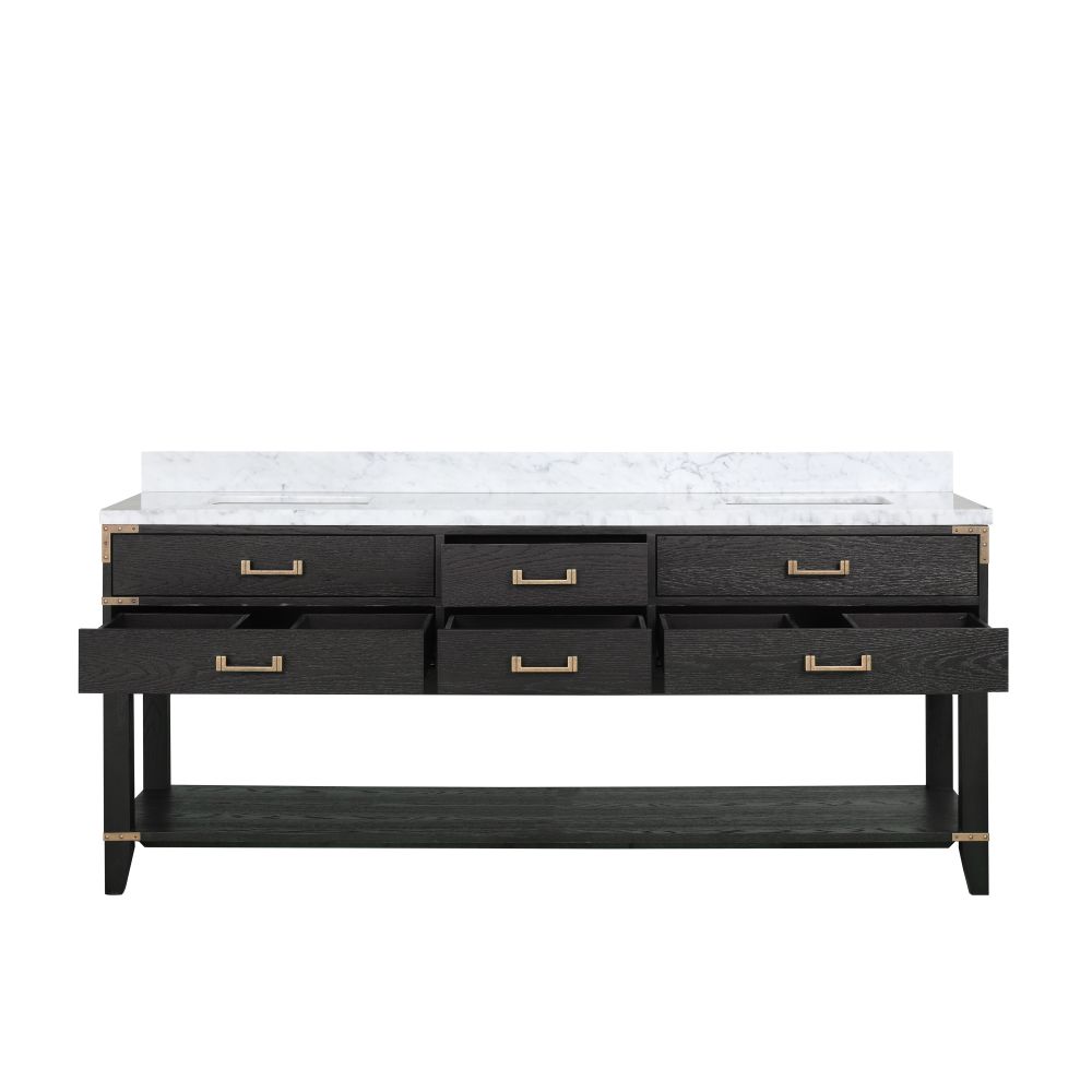 Norwalk 80 in W x 22 in. D Black Oak Double Bath Vanity and Carrara Marble Top