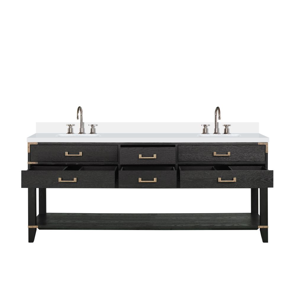 Norwalk 80 in W x 22 in. D Black Oak Double Bath Vanity, Cultured Marble Top, and Faucet Set