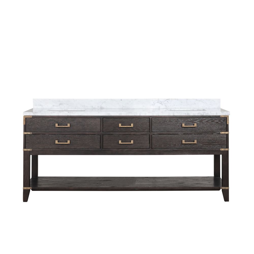 Norwalk 80 in W x 22 in. D Brown Oak Double Bath Vanity and Carrara Marble Top