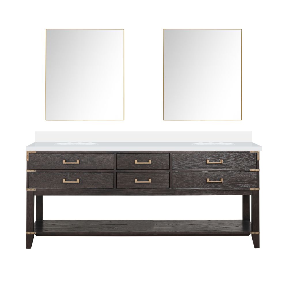 Norwalk 80 in W x 22 in. D Brown Oak Double Bath Vanity, Cultured Marble Top, and 36 in Mirrors