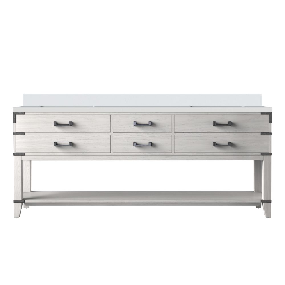 Norwalk 80 in W x 22 in. D White Oak Double Bath Vanity and White Quartz Top