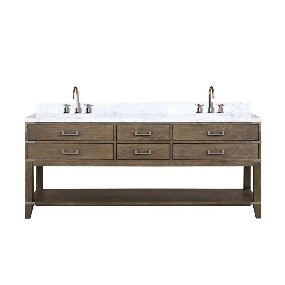 Norwalk 80 in W x 22 in. D Grey Oak Double Bath Vanity, Carrara Marble Top, and Faucet Set