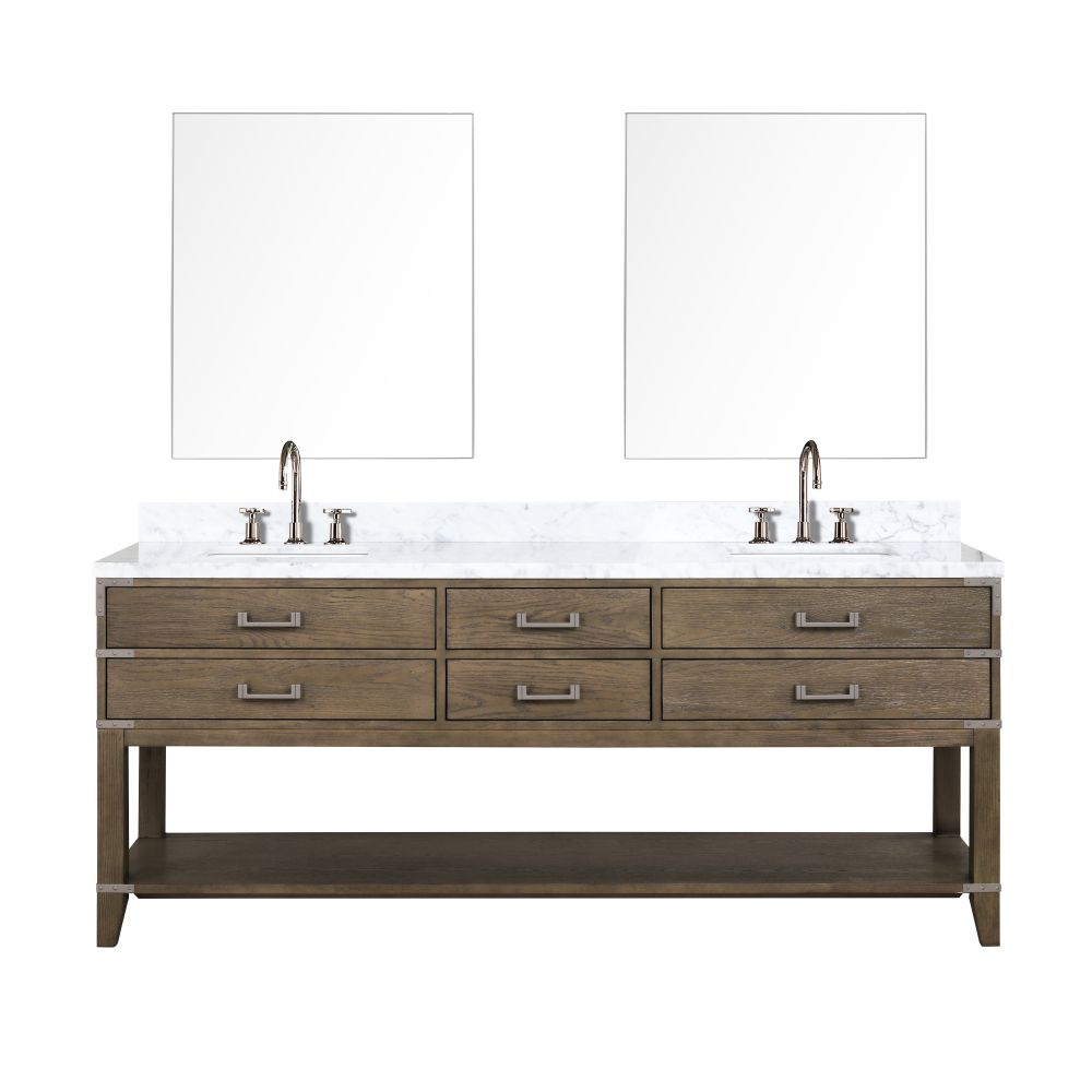 Norwalk 80 in W x 22 in. D Grey Oak Double Bath Vanity, Carrara Marble Top, Faucet Set, and 36 in Mirrors