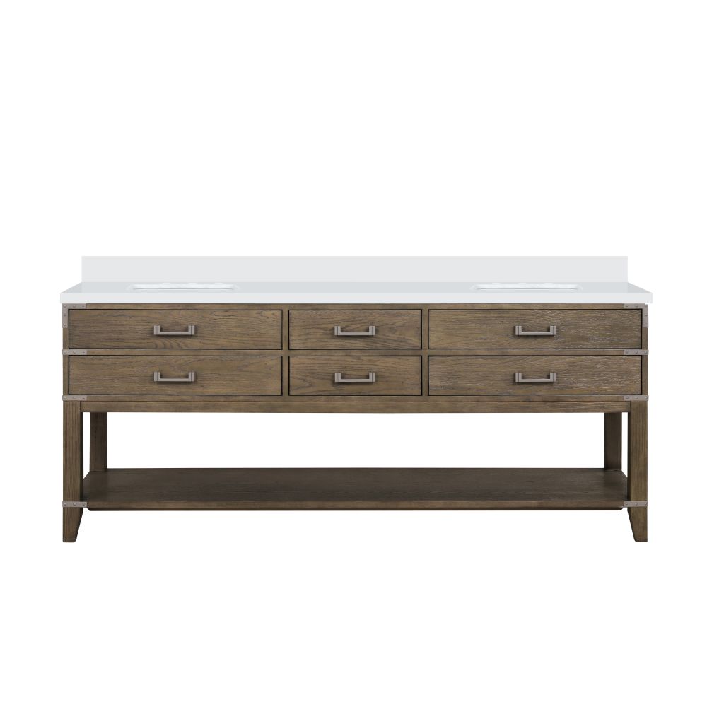 Norwalk 80 in W x 22 in. D Grey Oak Double Bath Vanity and White Quartz Top