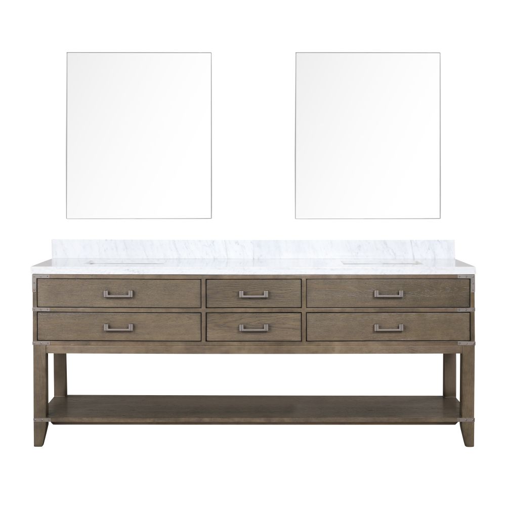 Norwalk 84 in W x 22 in. D Grey Oak Double Bath Vanity, Carrara Marble Top, and 36 in Mirrors