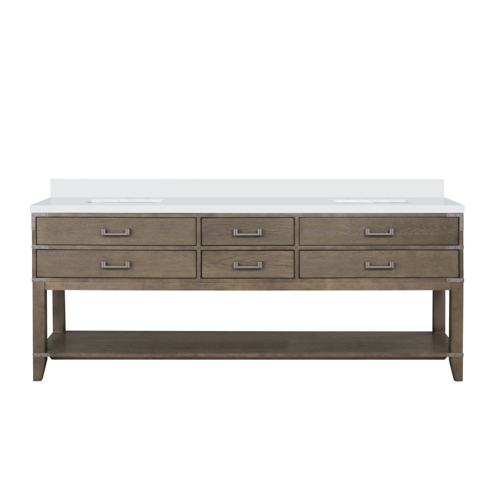 Norwalk 84 in W x 22 in. D Grey Oak Double Bath Vanity and White Quartz Top