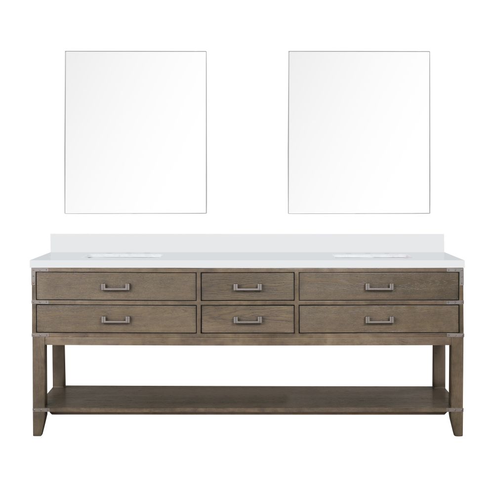 Norwalk 84 in W x 22 in. D Grey Oak Double Bath Vanity, White Quartz Top, and 36 in Mirrors