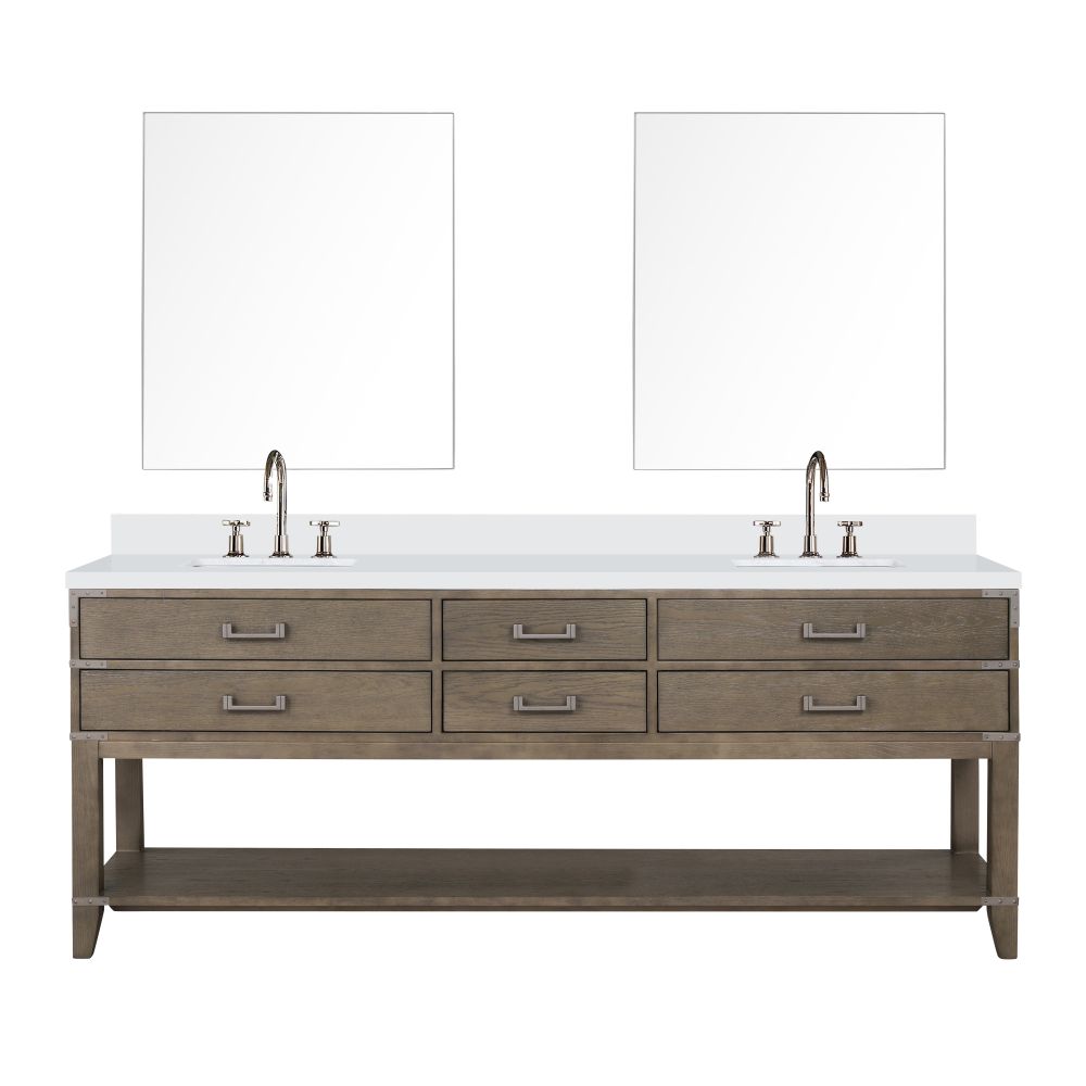 Norwalk 84 in W x 22 in. D Grey Oak Double Bath Vanity, White Quartz Top, Faucet Set, and 36 in Mirrors