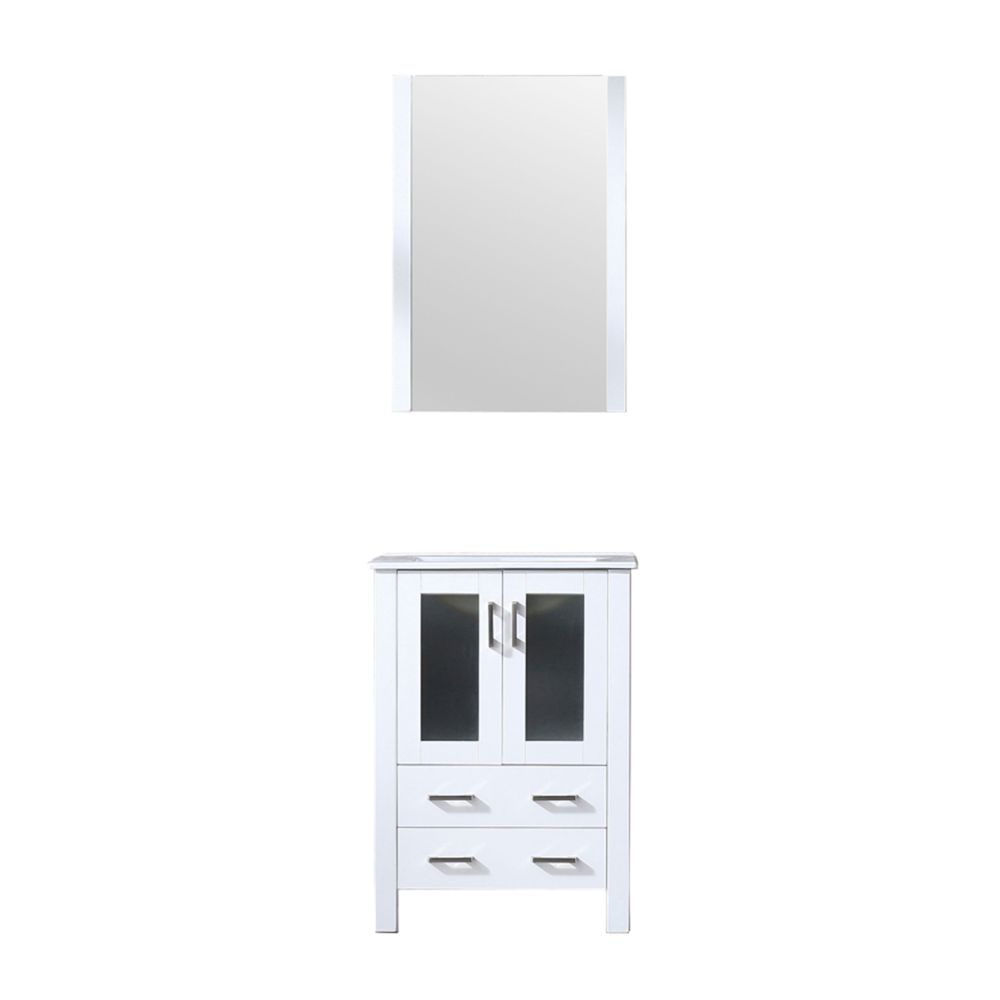 Volez 24 in W x 18.25 in. D White Bath Vanity, White Ceramic Top, and 22 in Mirror
