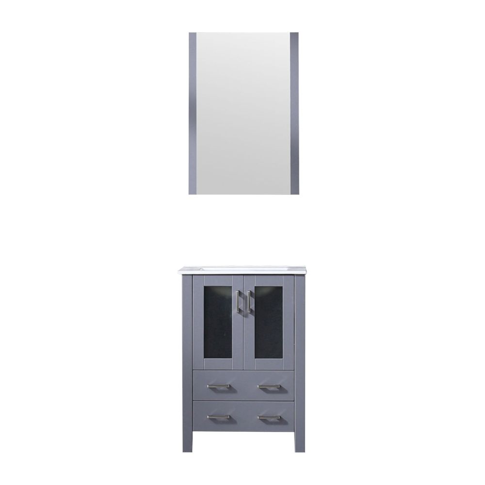 Volez 24 in W x 18.25 in. D Dark Grey Bath Vanity, White Ceramic Top, and 22 in Mirror