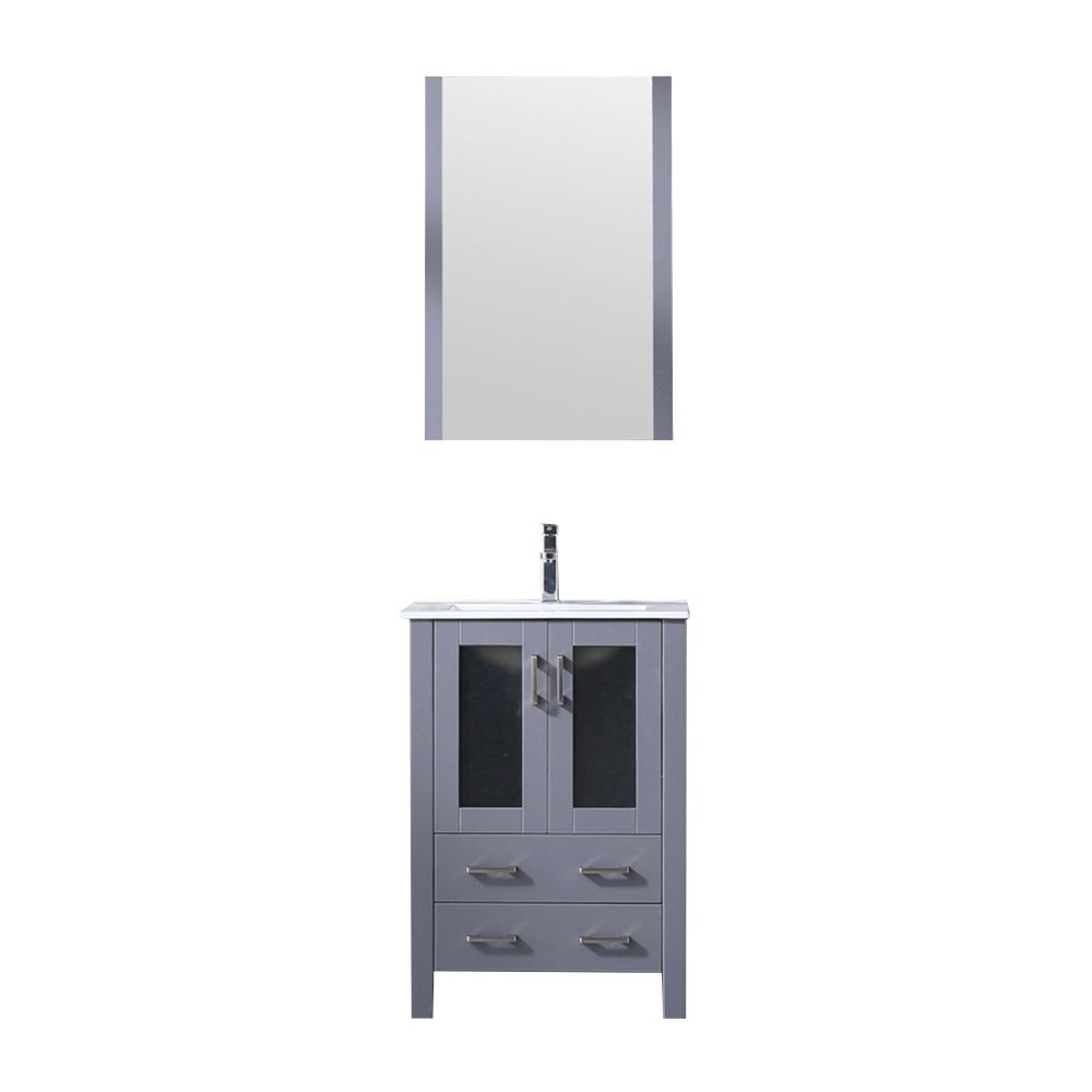 Volez 24 in W x 18.25 in. D Dark Grey Bath Vanity, White Ceramic Top, Faucet Set, and 22 in Mirror