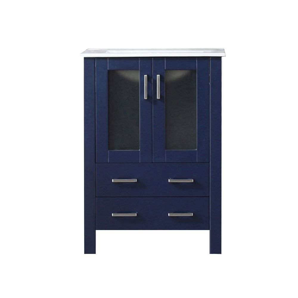 Volez 24 in W x 18.25 in. D Navy Blue Bath Vanity and White Ceramic Top