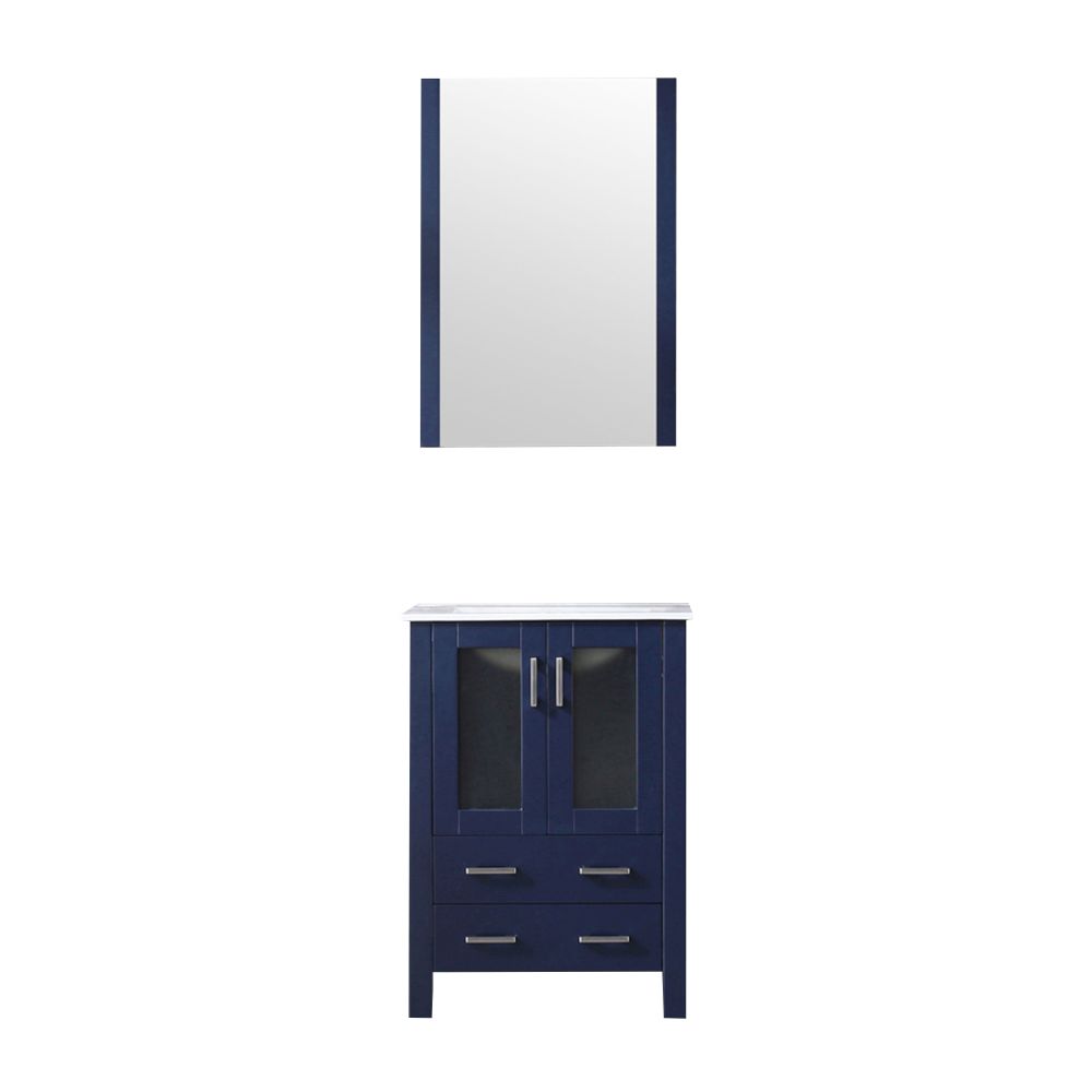 Volez 24 in W x 18.25 in. D Navy Blue Bath Vanity, White Ceramic Top, and 22 in Mirror