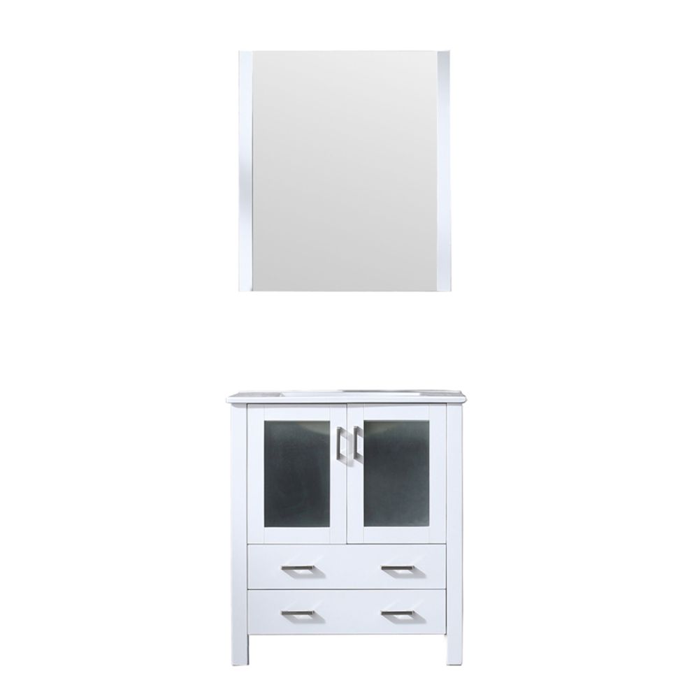 Volez 30 in W x 18.25 in. D White Bath Vanity, White Ceramic Top, and 28 in Mirror