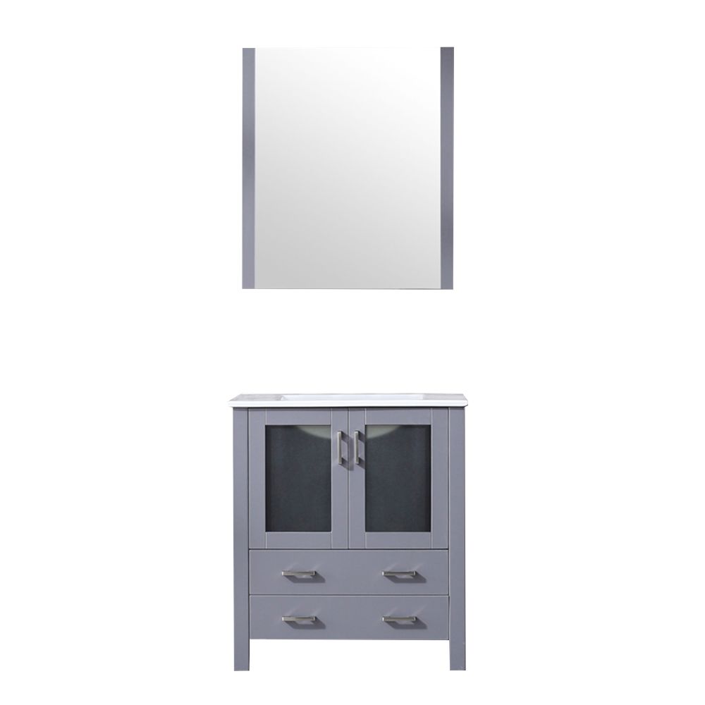 Volez 30 in W x 18.25 in. D Dark Grey Bath Vanity, White Ceramic Top, and 28 in Mirror