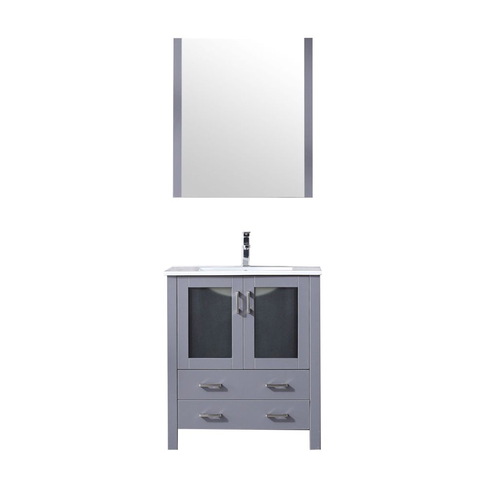 Volez 30 in W x 18.25 in. D Dark Grey Bath Vanity, White Ceramic Top, Faucet Set, and 28 in Mirror