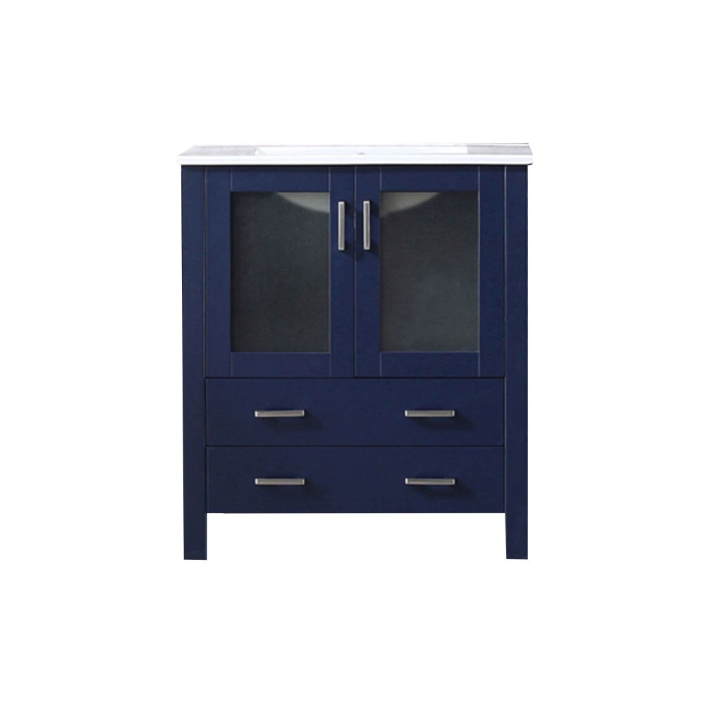 Volez 30 in W x 18.25 in. D Navy Blue Bath Vanity and White Ceramic Top