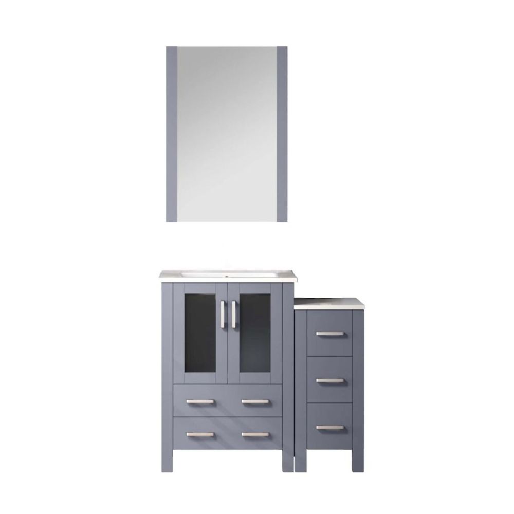 Volez 36 in W x 18.25 in. D Dark Grey Bath Vanity with Side Cabinet and 22 in Mirror