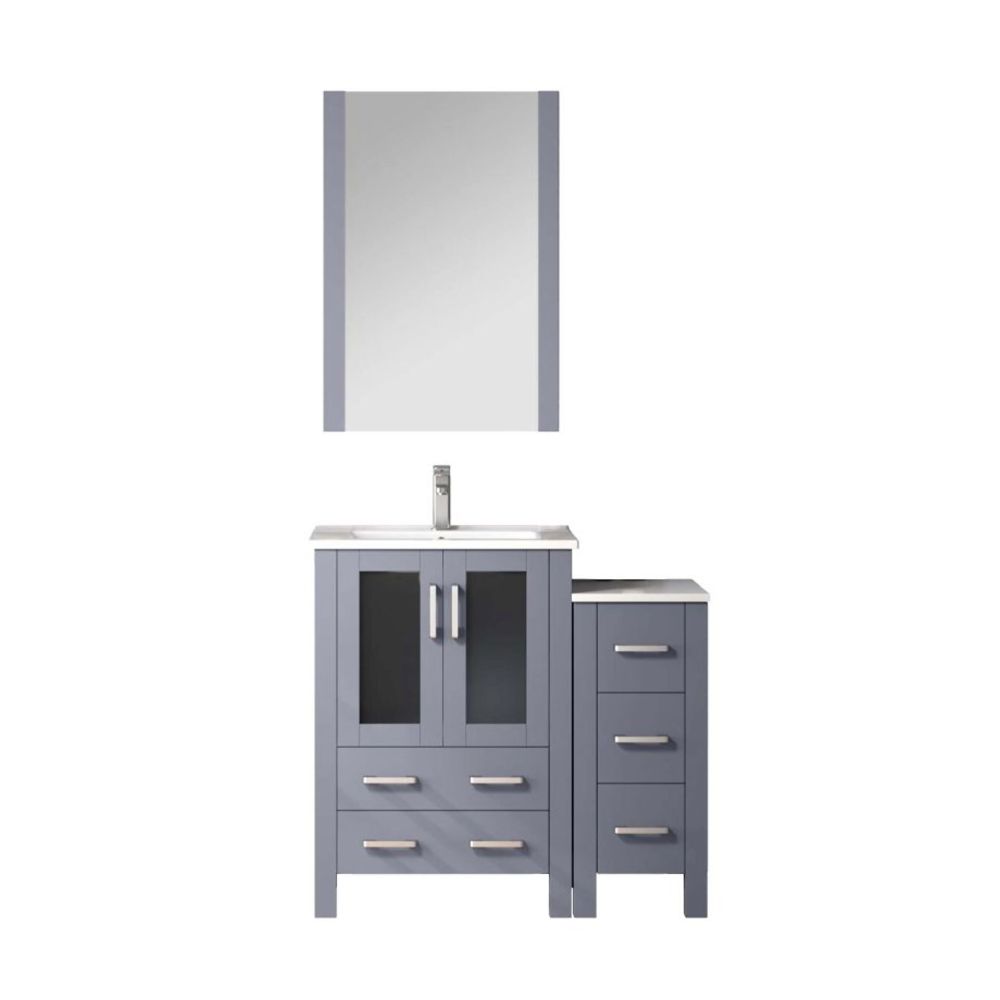 Volez 36 in W x 18.25 in. D Dark Grey Bath Vanity with Side Cabinet, Faucet Set, and 22 in Mirror