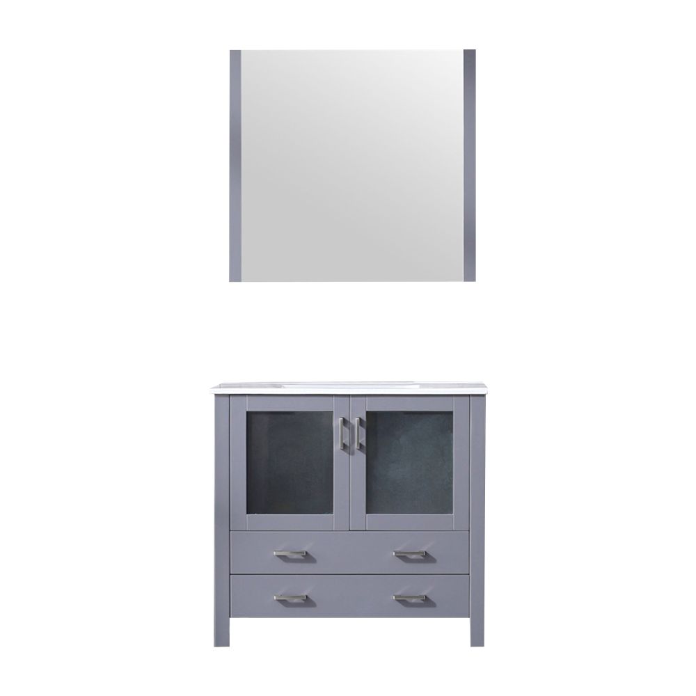 Volez 36 in W x 18.25 in. D Dark Grey Bath Vanity, White Ceramic Top, and 34 in Mirror