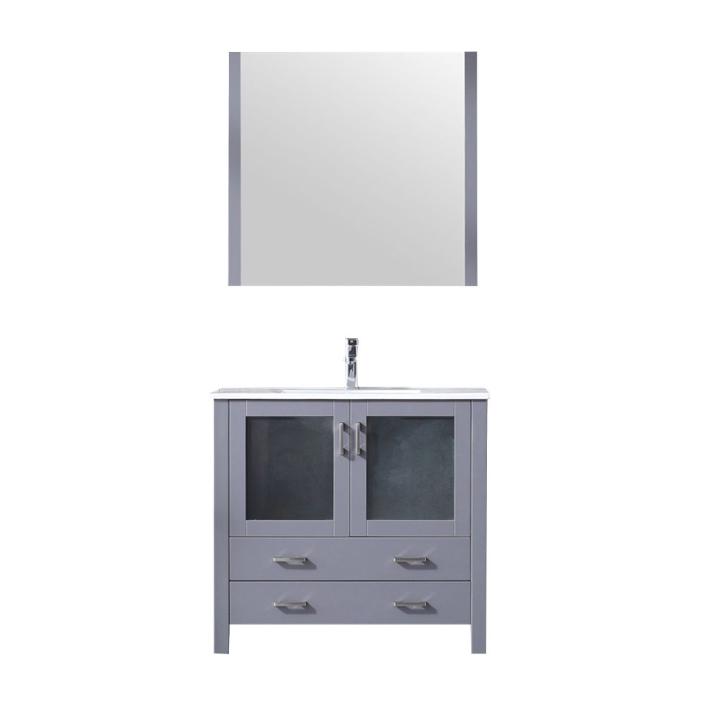 Volez 36 in W x 18.25 in. D Dark Grey Bath Vanity, White Ceramic Top, Faucet Set, and 34 in Mirror