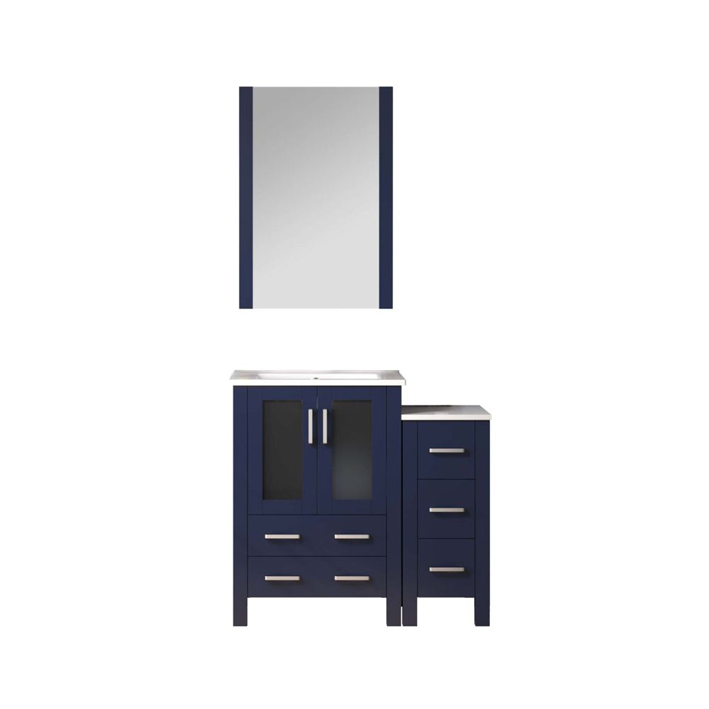 Volez 36 in W x 18.25 in. D Navy Blue Bath Vanity with Side Cabinet and 22 in Mirror