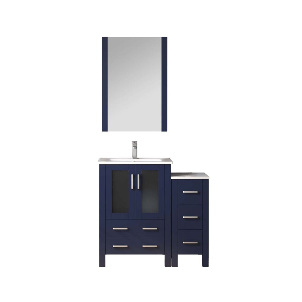 Volez 36 in W x 18.25 in. D Navy Blue Bath Vanity with Side Cabinet, Faucet Set, and 22 in Mirror