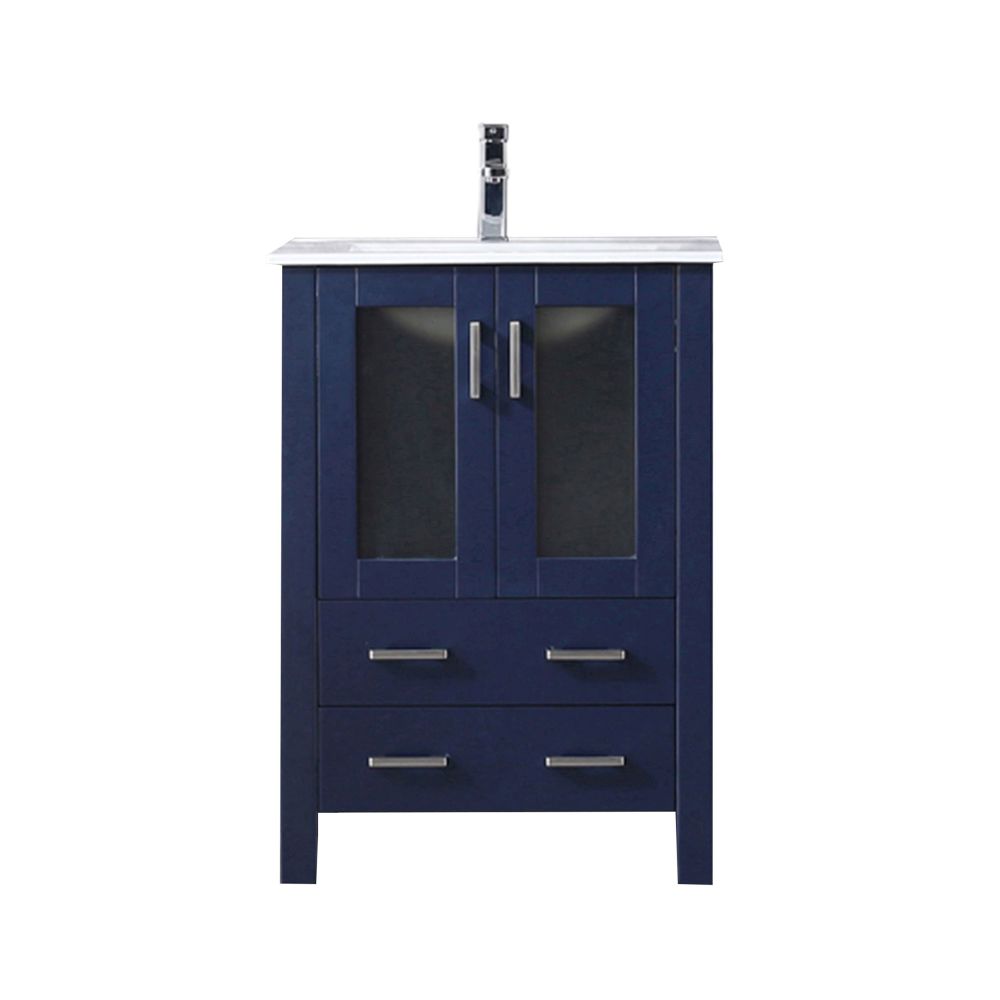 Volez 24 in W x 18.25 in. D Navy Blue Bath Vanity, White Ceramic Top, and Faucet Set