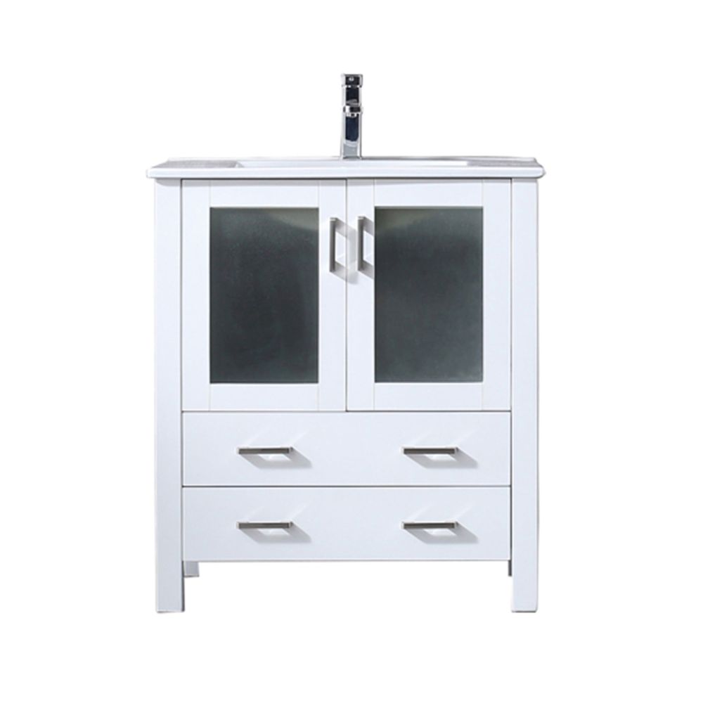 Volez 30 in W x 18.25 in. D White Bath Vanity, White Ceramic Top, and Faucet Set